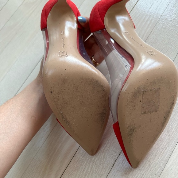 Gianvito Rossi Red Suede and PVC Plexi Pump Size 37.5 - Picture 7 of 8